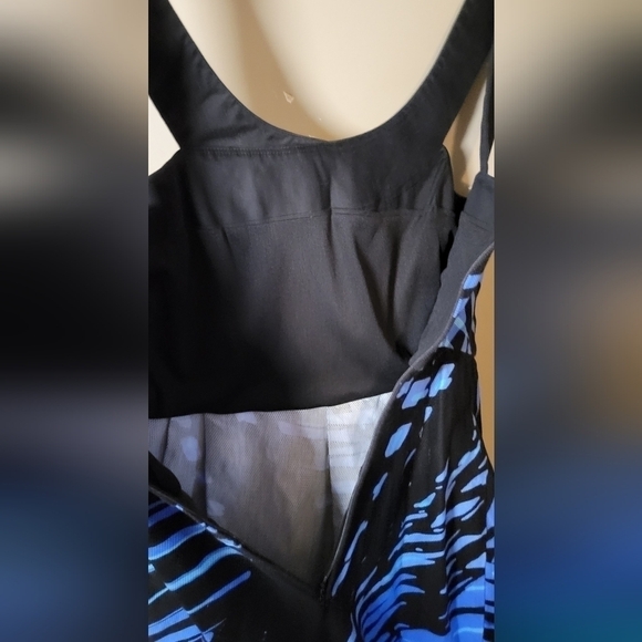 Le château cocktail dress Large  bodycon cotton mini made in Canada blue & black - Picture 3 of 8